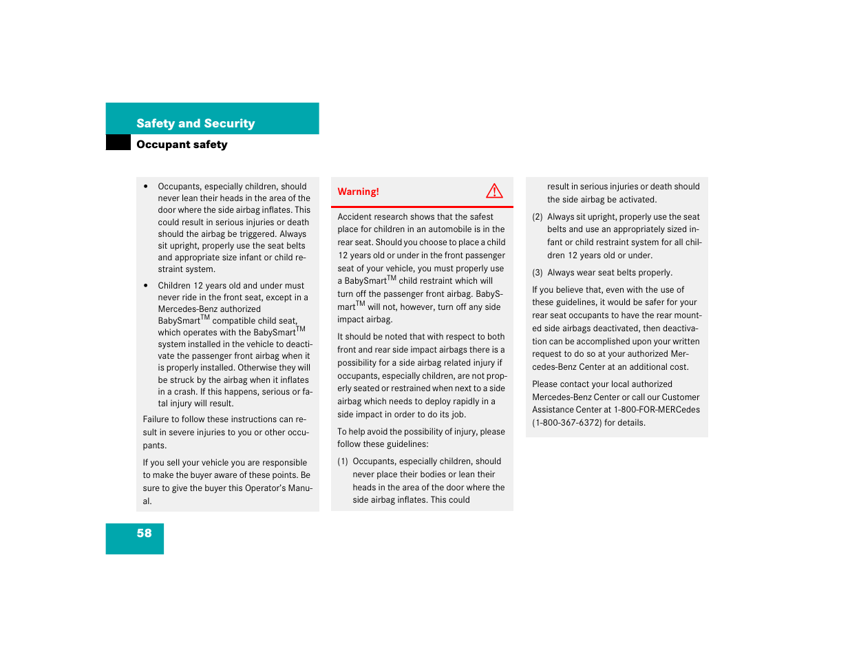 58 safety and security | Mercedes-Benz 2003 E-Class User Manual | Page 58 / 399