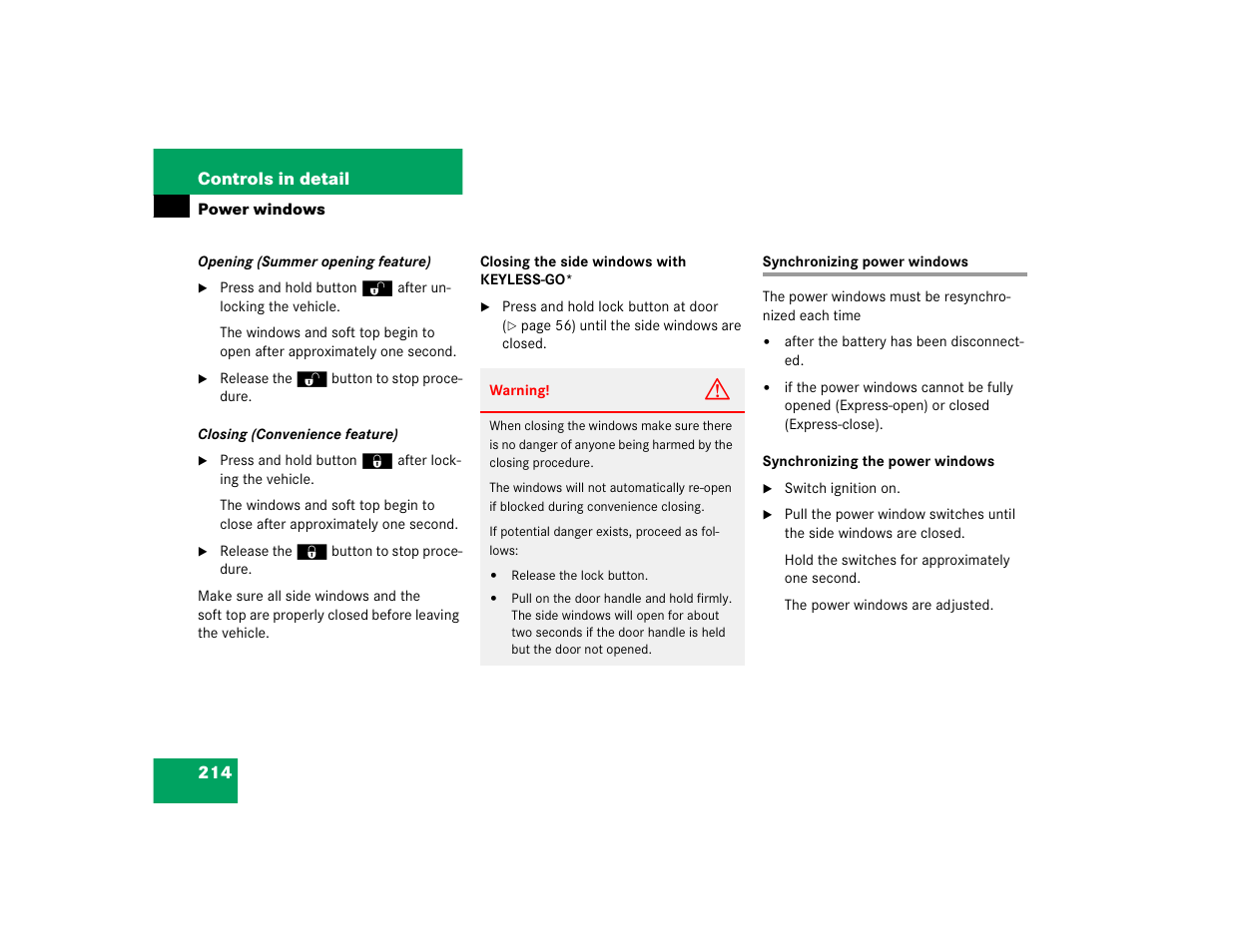 Mercedes-Benz 2004 CLK 500 User Manual | Page 214 / 464