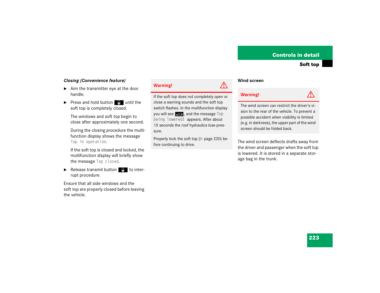 Mercedes-Benz 2004 CLK 500 User Manual | Page 223 / 464