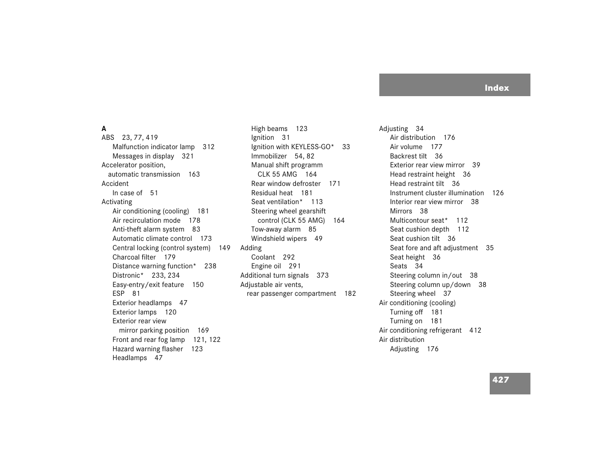 Mercedes-Benz 2004 CLK 500 User Manual | Page 427 / 464