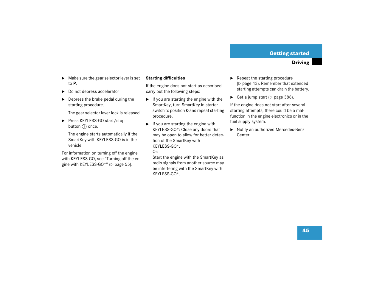 45 getting started | Mercedes-Benz 2004 CLK 500 User Manual | Page 45 / 464