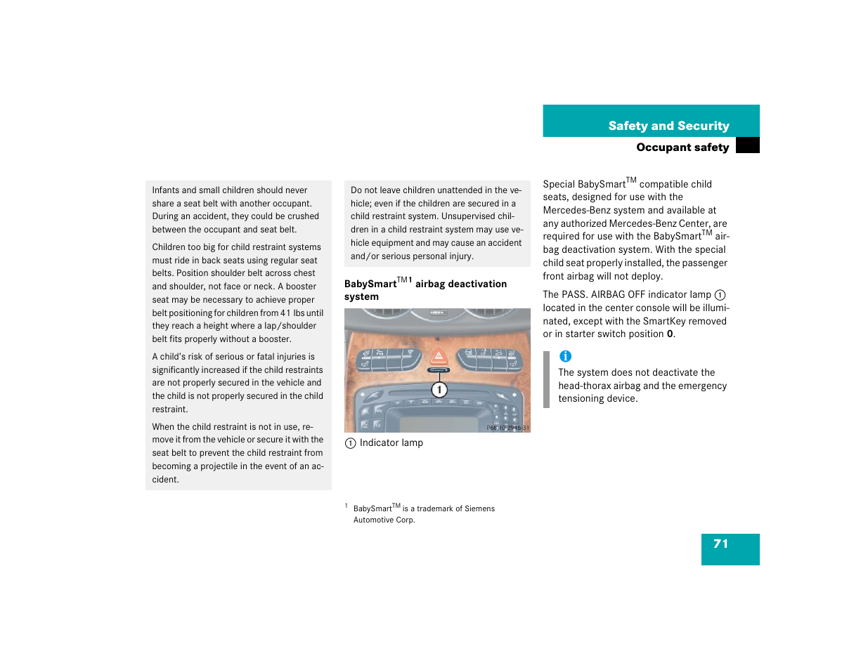 71 safety and security | Mercedes-Benz 2004 CLK 500 User Manual | Page 71 / 464