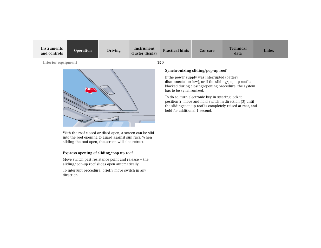 Graphic, P68.00-2101-26 (4c), Sliding/pop-up roof:express opening | Sliding/pop-up roof:synchronizing | Mercedes-Benz 2001 CLK 55 AMG User Manual | Page 153 / 329