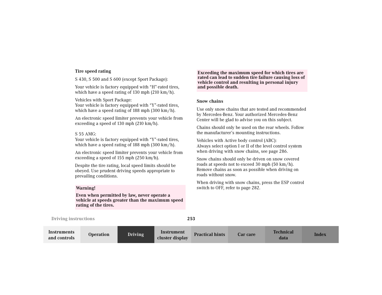 Mercedes-Benz 2002 S 500 User Manual | Page 256 / 430