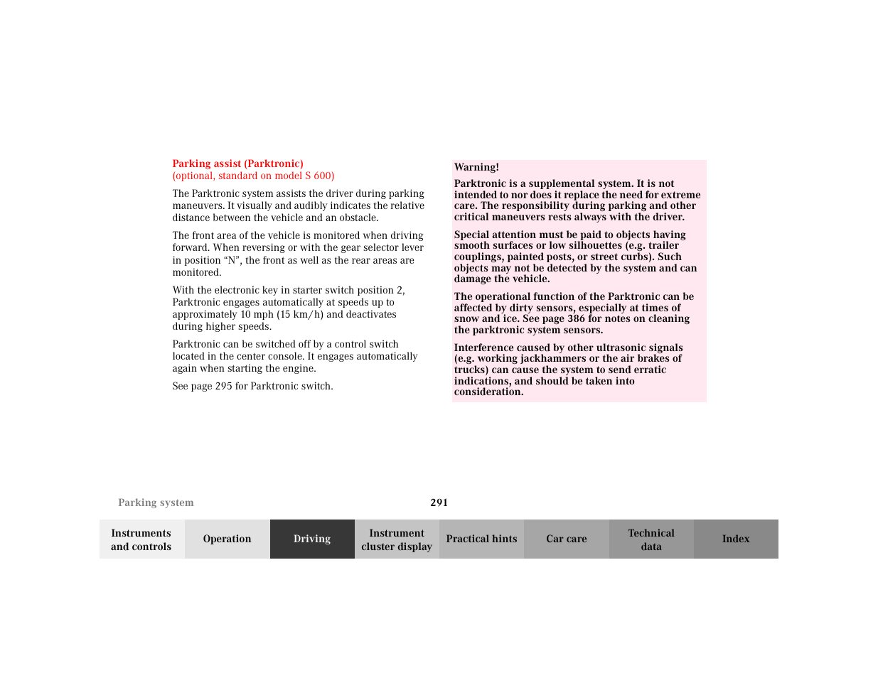 Mercedes-Benz 2002 S 500 User Manual | Page 294 / 430