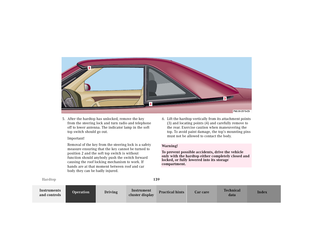 Graphic, Important, Table | Table body, Table row, Warning | Mercedes-Benz 2000 SL-Class User Manual | Page 143 / 297