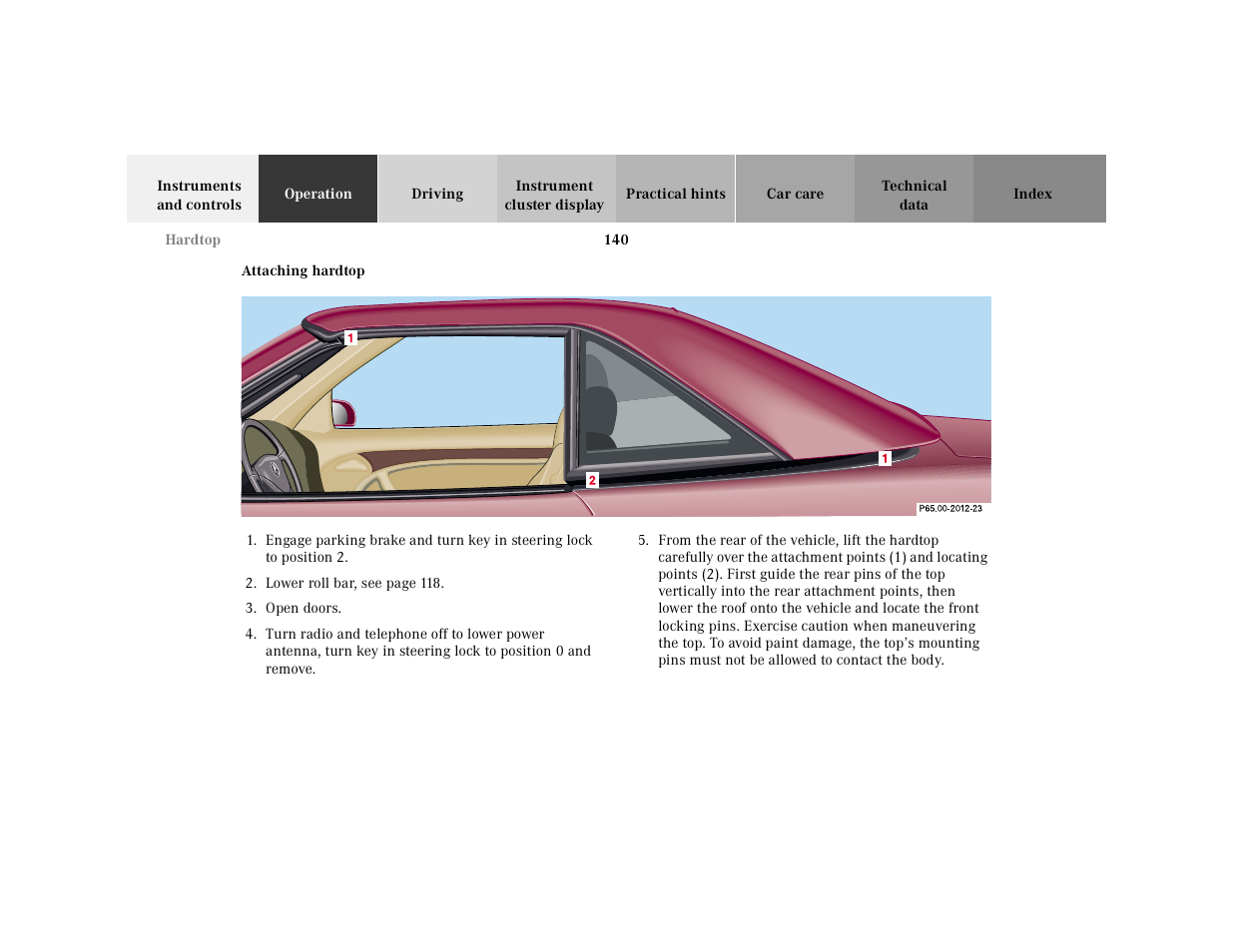 Attaching hardtop, Graphic, Open doors | Mercedes-Benz 2000 SL-Class User Manual | Page 144 / 297