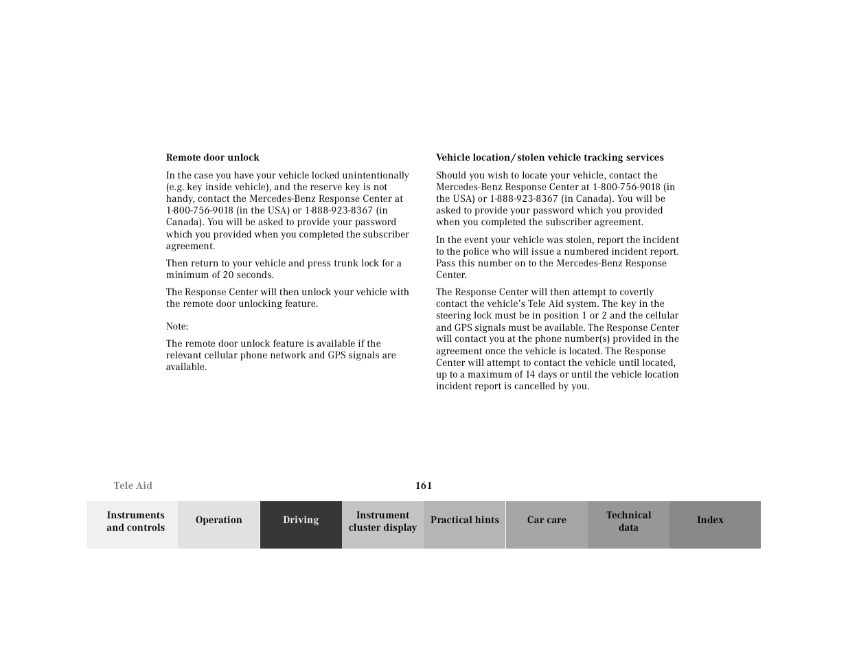 Remote door unlock, Note | Mercedes-Benz 2000 SL-Class User Manual | Page 165 / 297