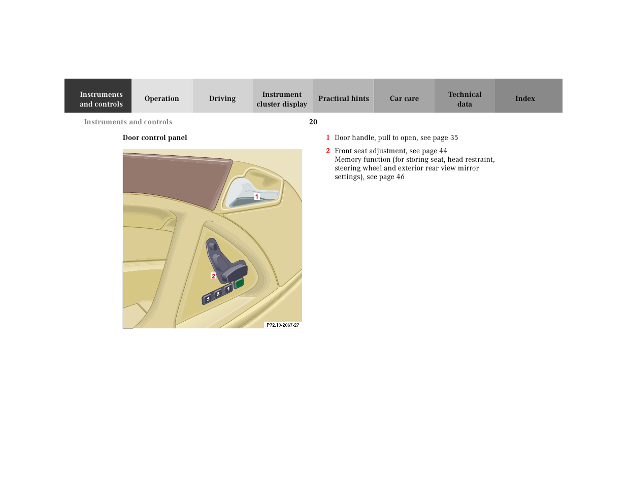 Door control panel, Graphic | Mercedes-Benz 2000 SL-Class User Manual | Page 23 / 297