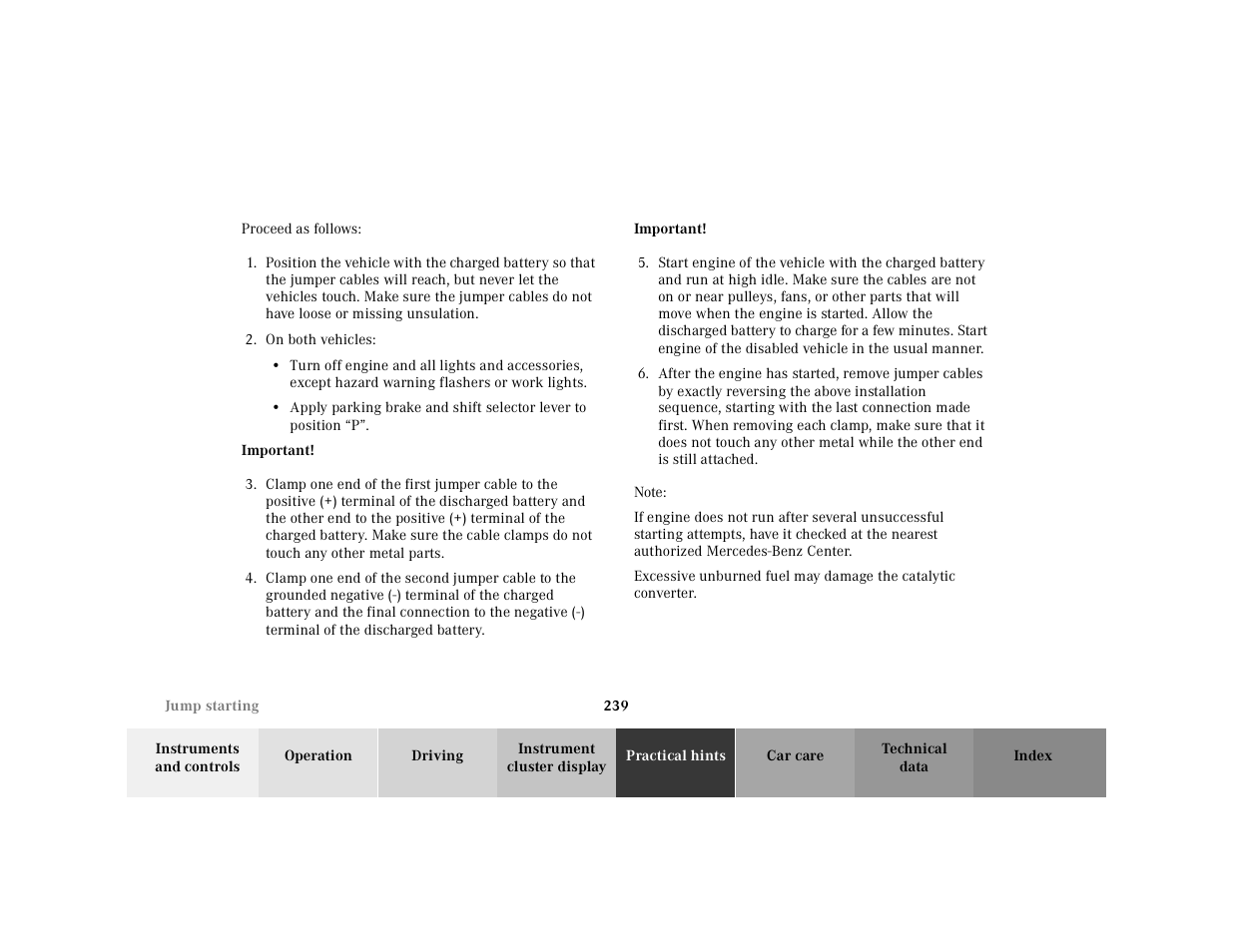 Proceed as follows, On both vehicles, Important | Note | Mercedes-Benz 2000 SL-Class User Manual | Page 243 / 297