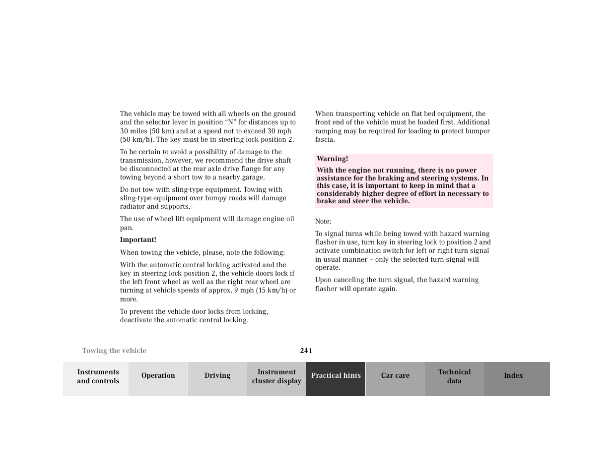 Important, Table, Table body | Table row, Warning, Note | Mercedes-Benz 2000 SL-Class User Manual | Page 245 / 297