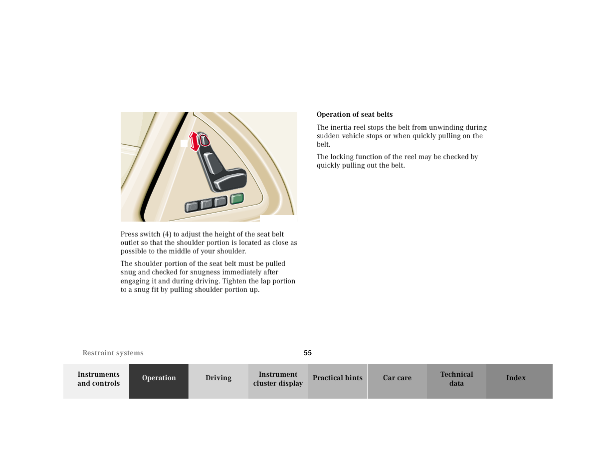 Graphic, Operation of seat belts | Mercedes-Benz 2000 SL-Class User Manual | Page 59 / 297