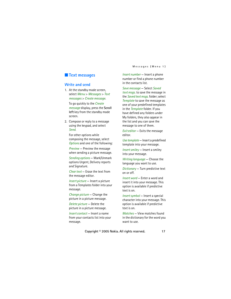 Text messages, Write and send, Text messages” on | Nokia 6255 User Manual | Page 27 / 105
