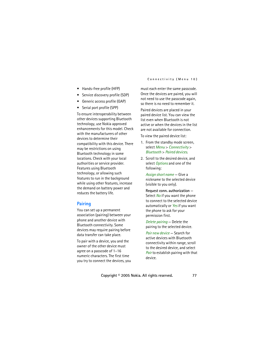 Pairing | Nokia 6255 User Manual | Page 87 / 105