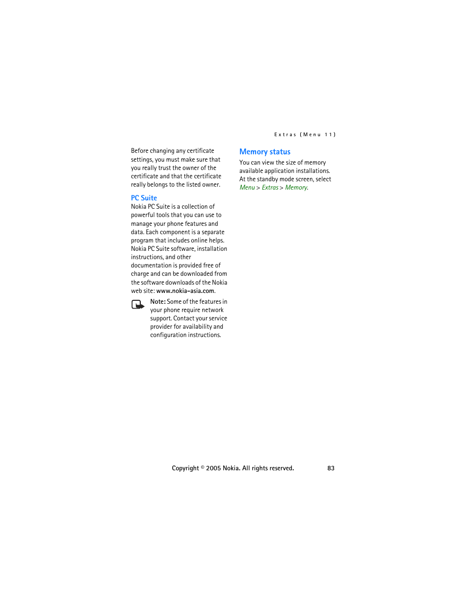 Memory status | Nokia 6255 User Manual | Page 93 / 105