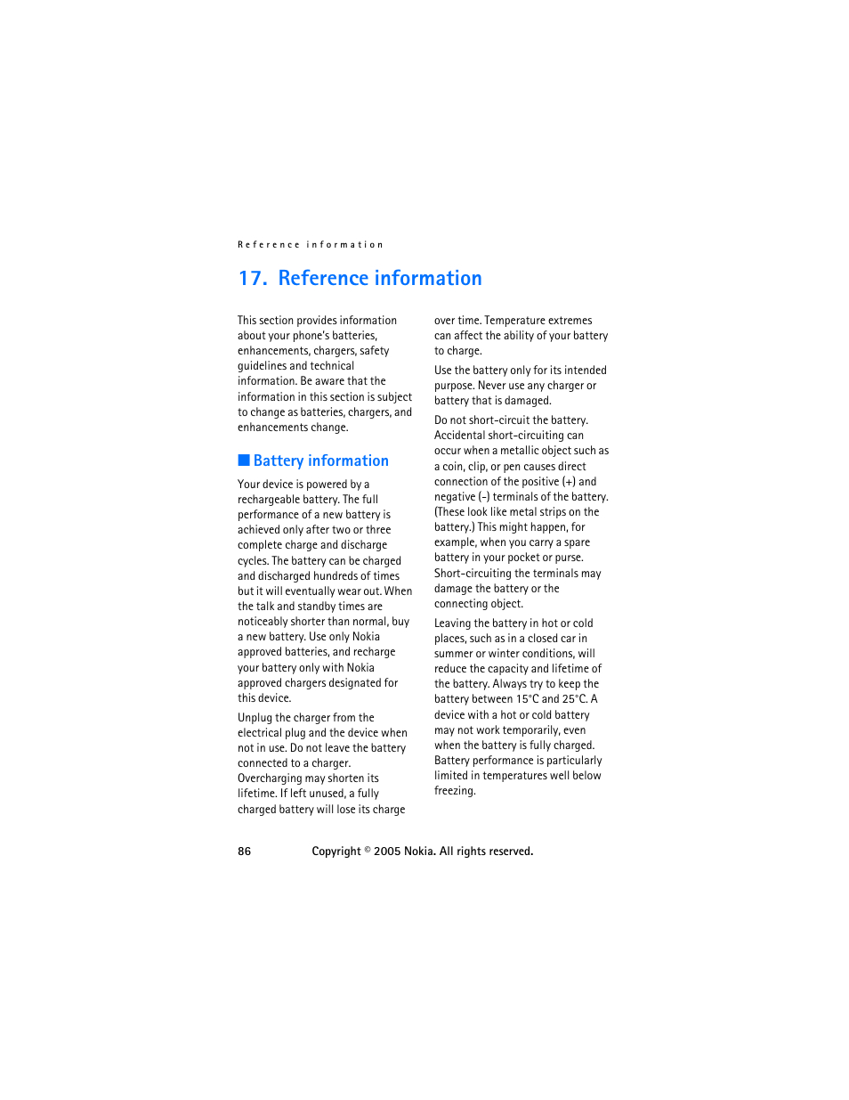 Reference information, Battery information | Nokia 6255 User Manual | Page 96 / 105