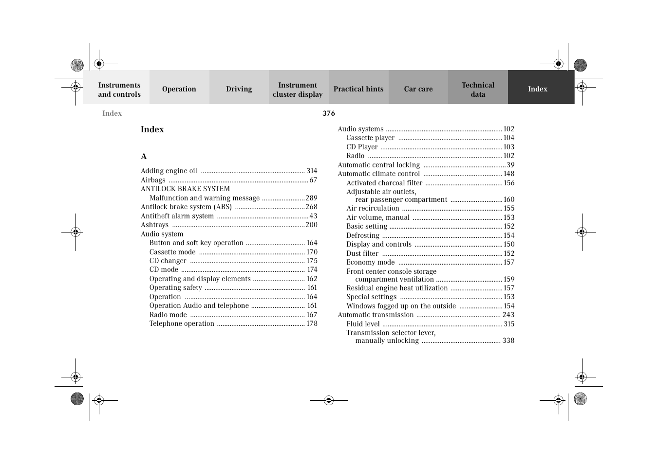 Mercedes-Benz 2002 C 320 User Manual | Page 379 / 390