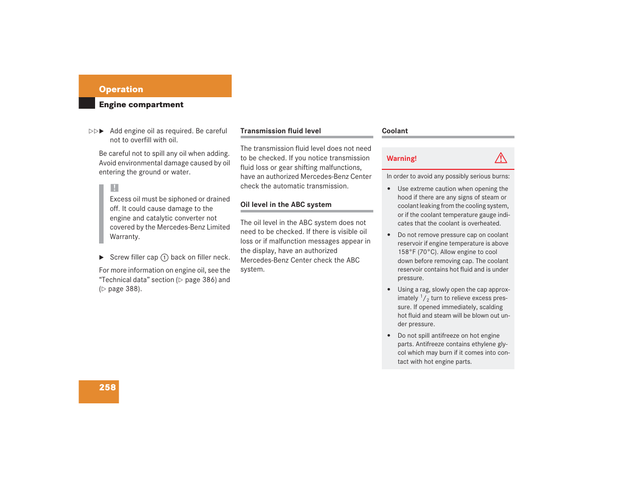 258 operation | Mercedes-Benz SL 600 User Manual | Page 259 / 434