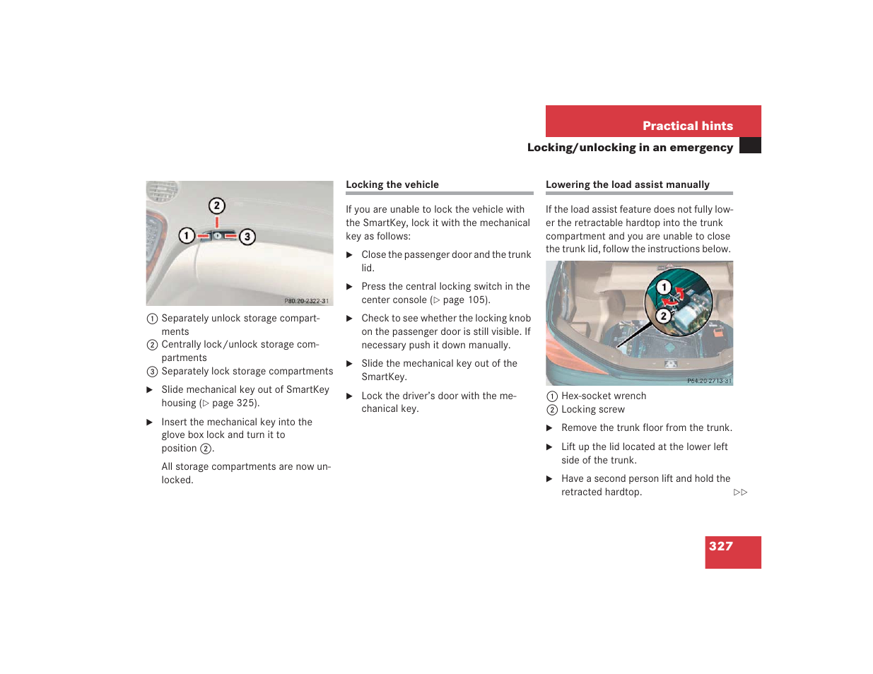 327 practical hints | Mercedes-Benz SL 600 User Manual | Page 328 / 434