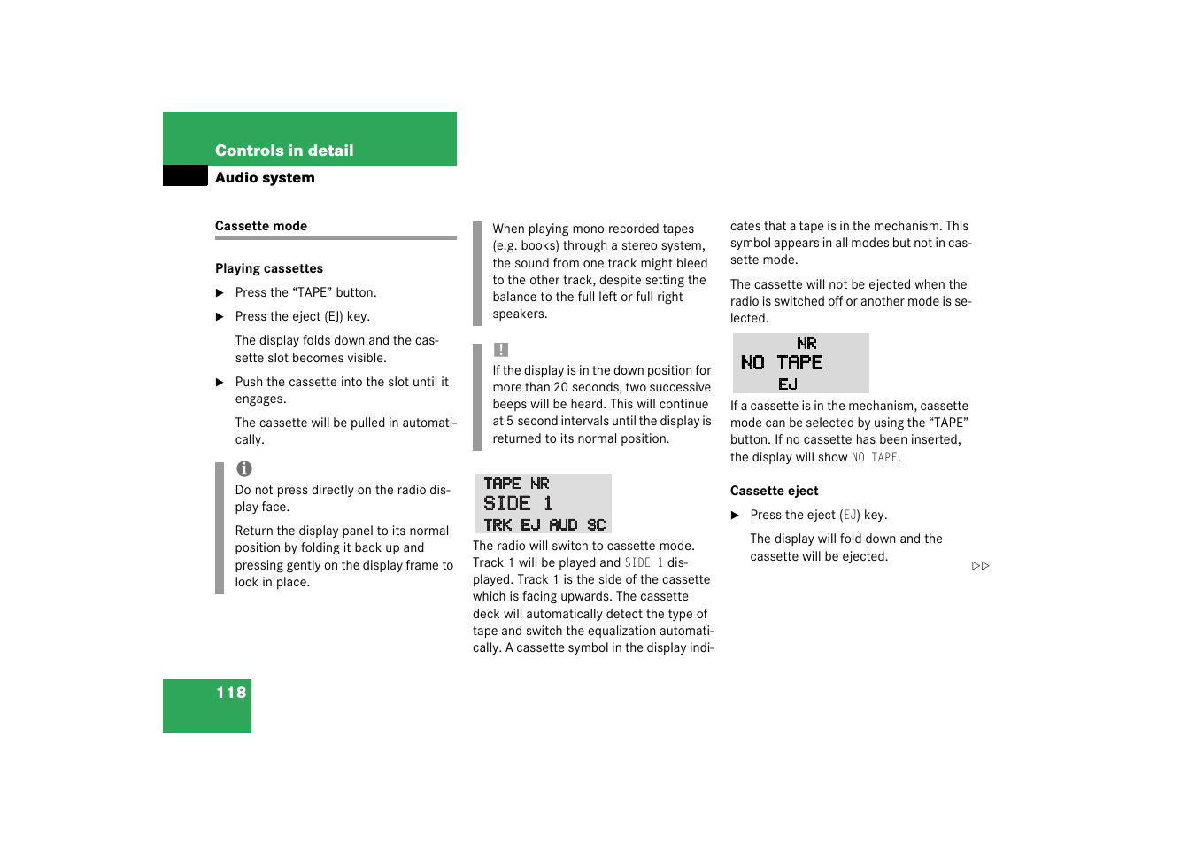 Cassette mode | Mercedes-Benz 2003 SLK-Class User Manual | Page 118 / 304