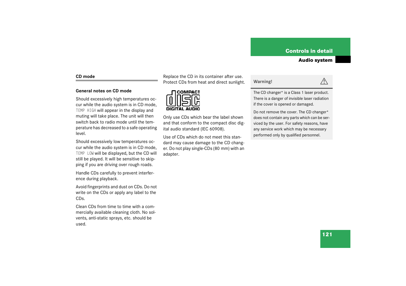 Cd mode | Mercedes-Benz 2003 SLK-Class User Manual | Page 121 / 304