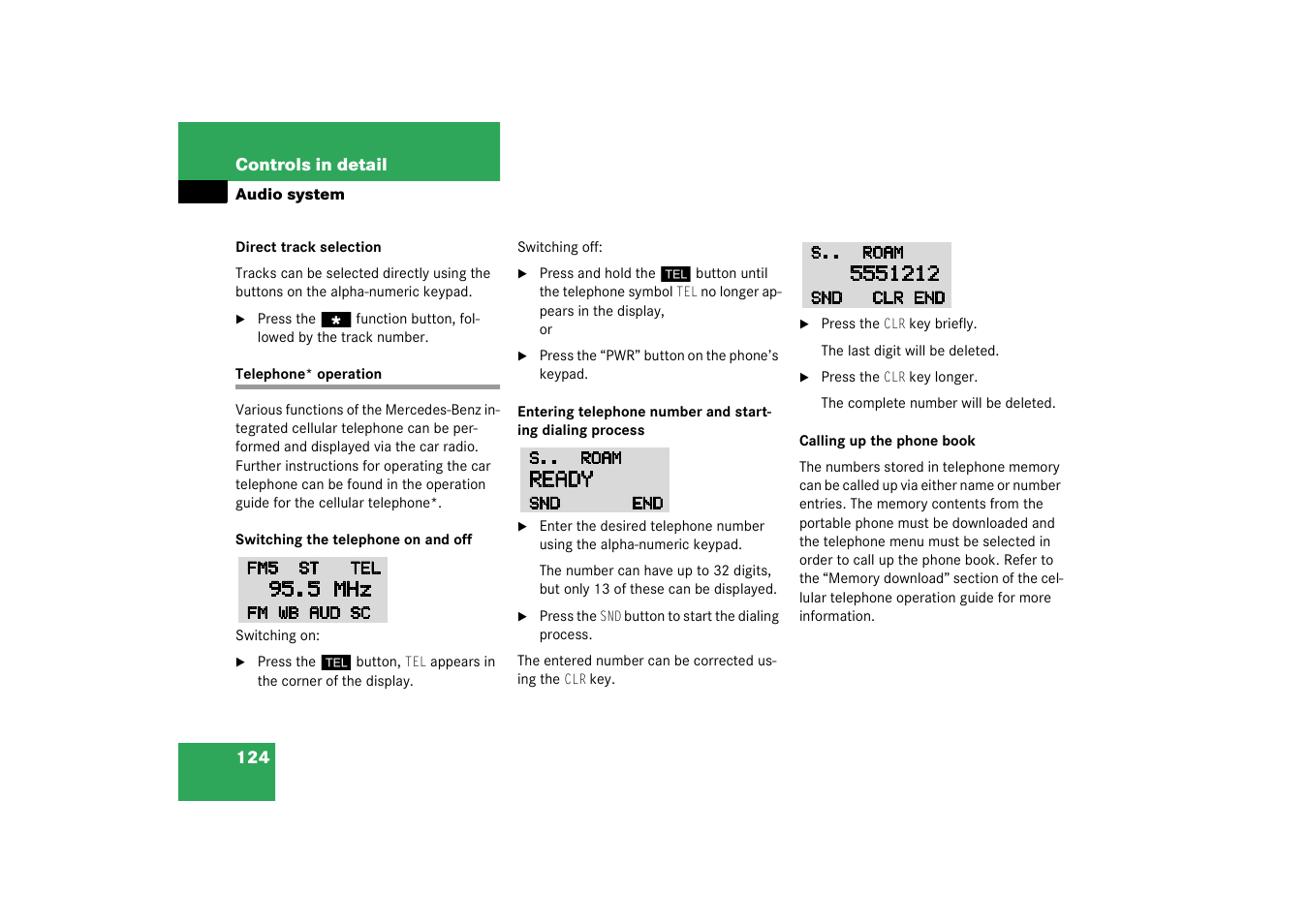 Telephone* operation | Mercedes-Benz 2003 SLK-Class User Manual | Page 124 / 304