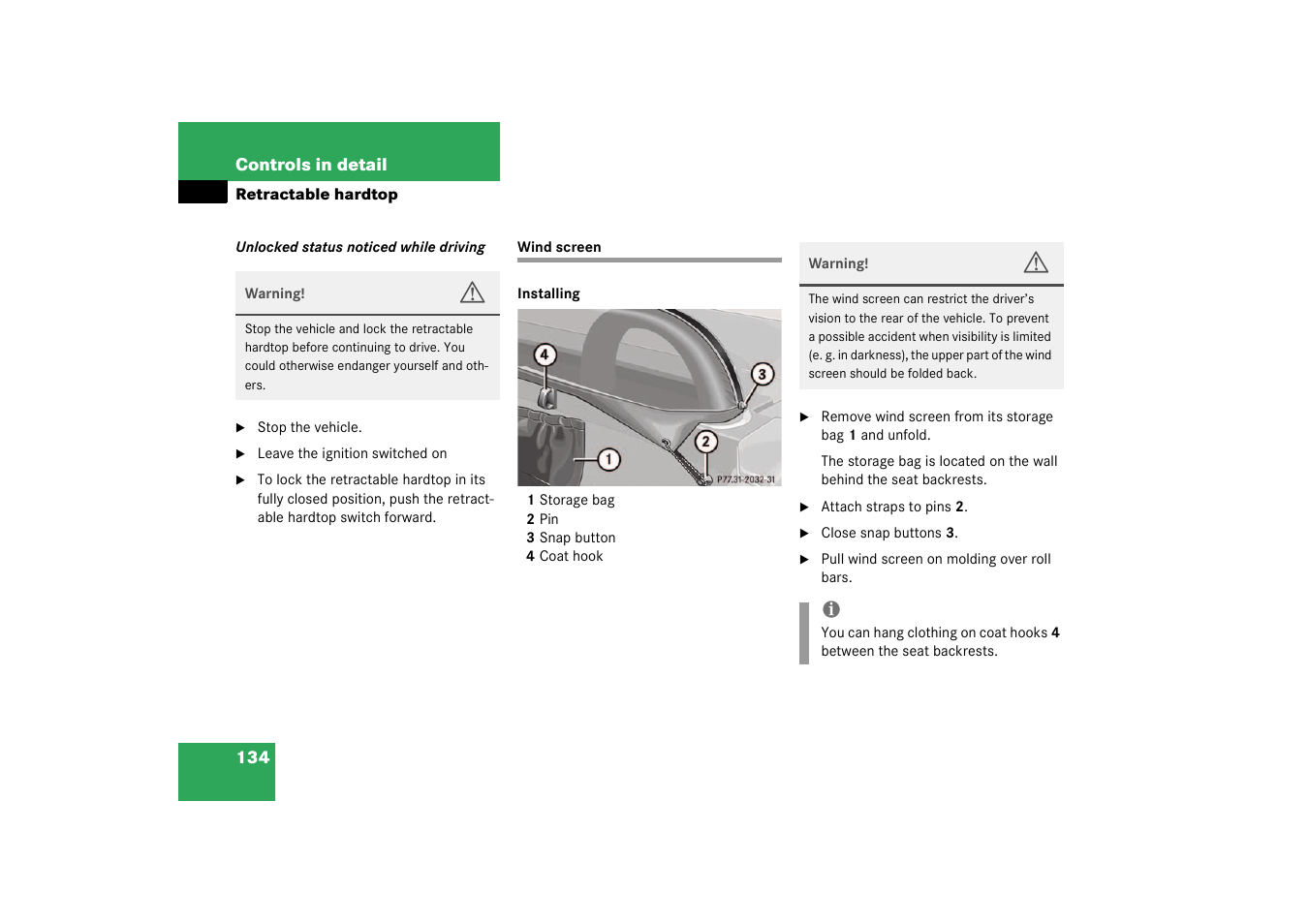 Wind screen | Mercedes-Benz 2003 SLK-Class User Manual | Page 134 / 304