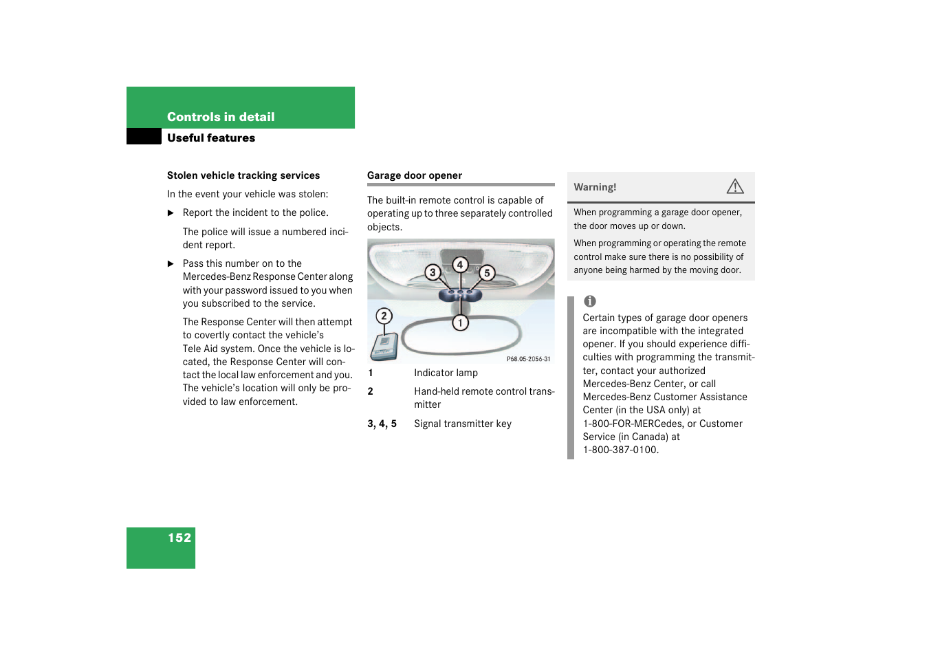 Garage door opener | Mercedes-Benz 2003 SLK-Class User Manual | Page 152 / 304