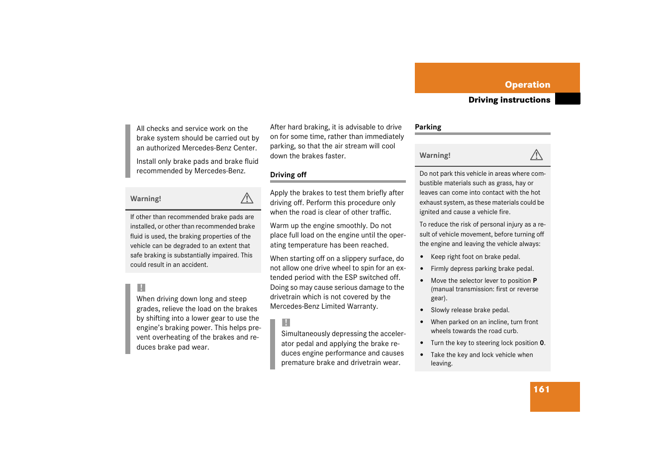 Driving off, Parking, Driving off parking | Mercedes-Benz 2003 SLK-Class User Manual | Page 161 / 304