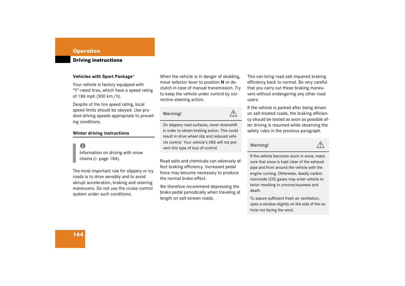 Winter driving instructions;driving:in winter, Winter driving instructions | Mercedes-Benz 2003 SLK-Class User Manual | Page 164 / 304