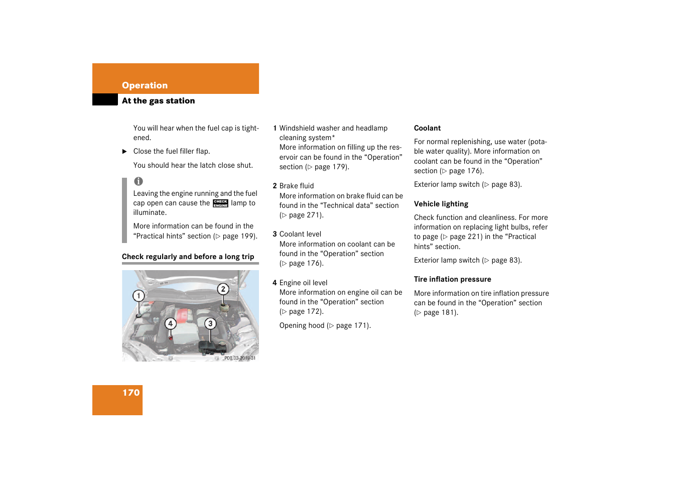 Regular checks, Check regularly and before a long trip | Mercedes-Benz 2003 SLK-Class User Manual | Page 170 / 304
