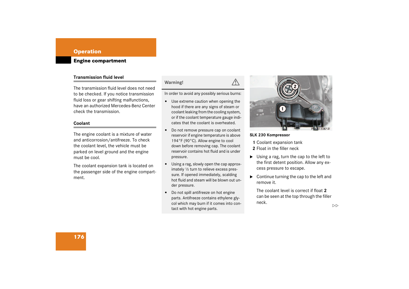 Transmission fluid level coolant | Mercedes-Benz 2003 SLK-Class User Manual | Page 176 / 304