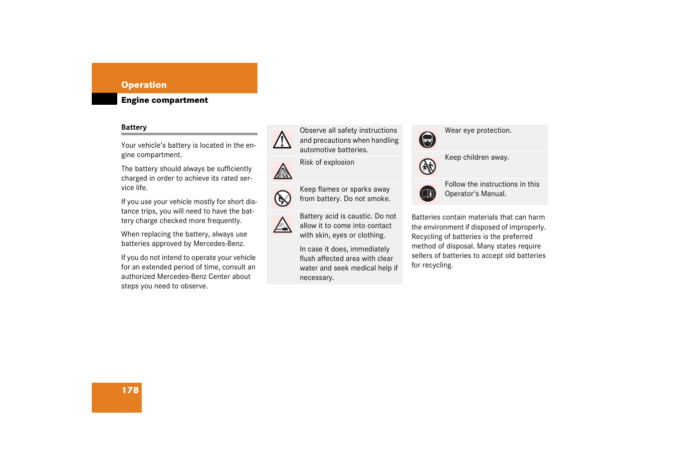 Battery, vehicle, Battery | Mercedes-Benz 2003 SLK-Class User Manual | Page 178 / 304