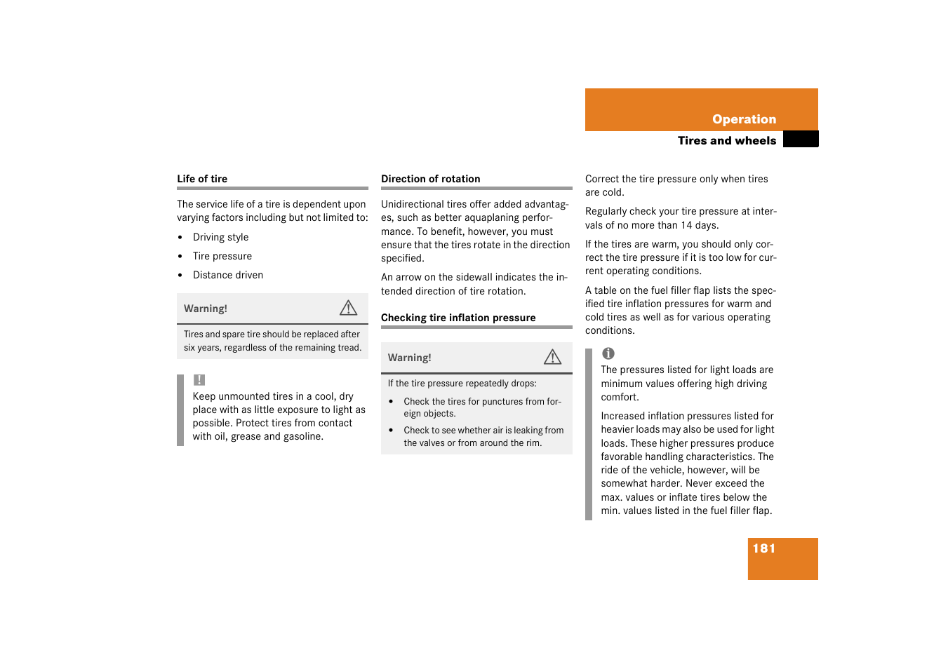 Service life (tires);tires:service life | Mercedes-Benz 2003 SLK-Class User Manual | Page 181 / 304