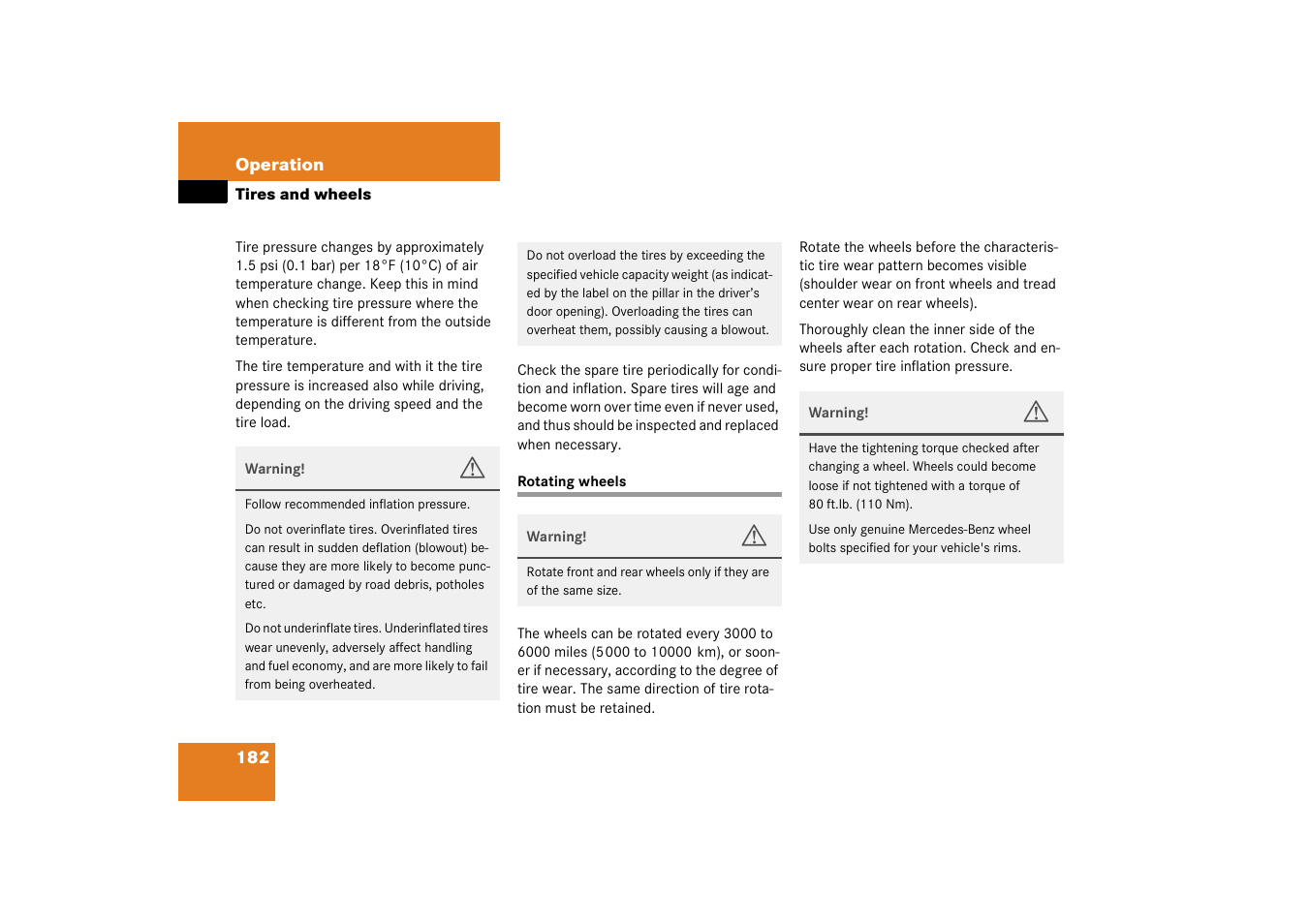 Rotating wheels;wheels:rotating, Rotating wheels | Mercedes-Benz 2003 SLK-Class User Manual | Page 182 / 304