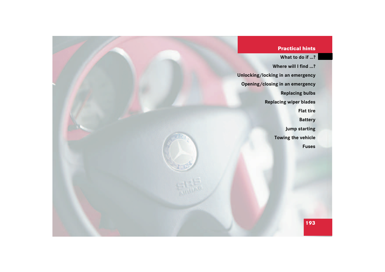 Practical hints | Mercedes-Benz 2003 SLK-Class User Manual | Page 193 / 304