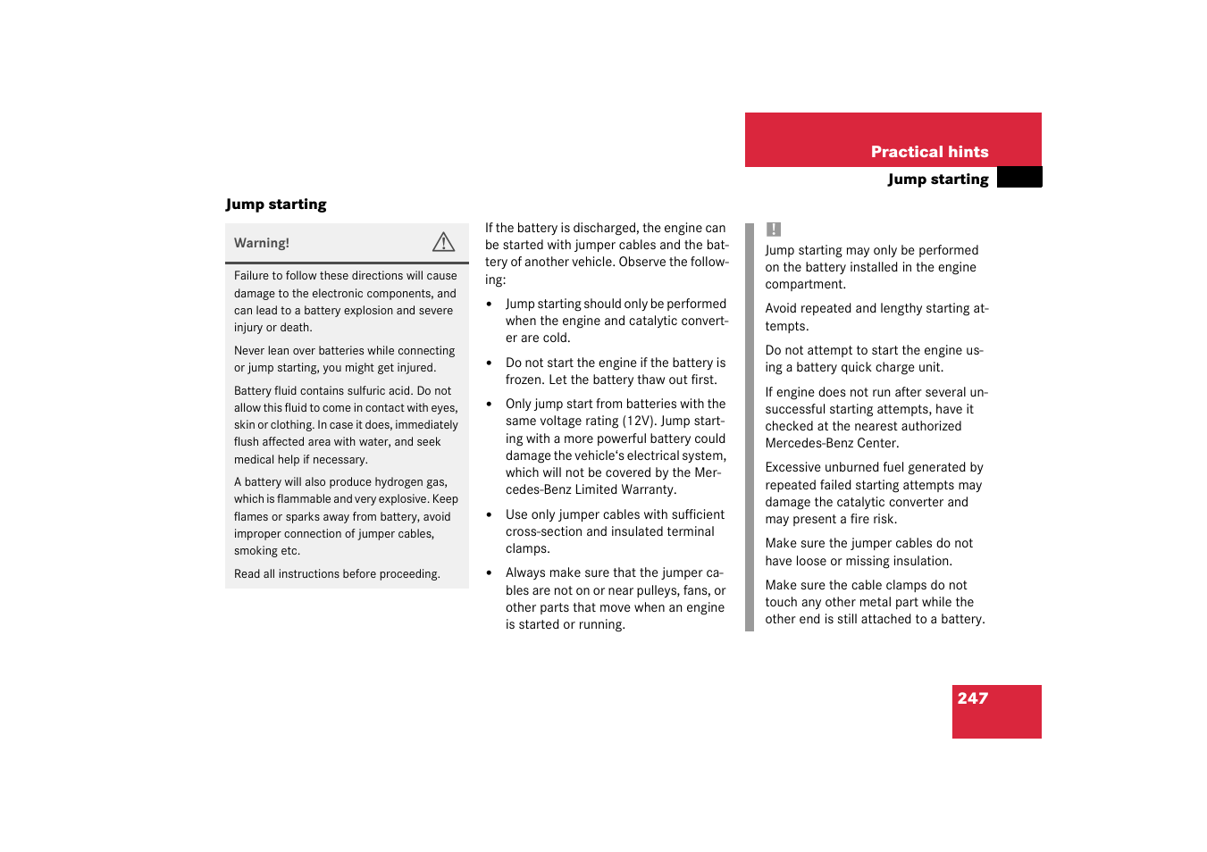 Jump starting | Mercedes-Benz 2003 SLK-Class User Manual | Page 247 / 304