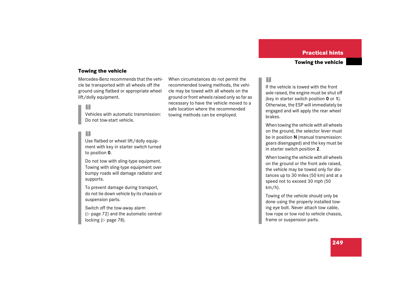 Towing the vehicle | Mercedes-Benz 2003 SLK-Class User Manual | Page 249 / 304