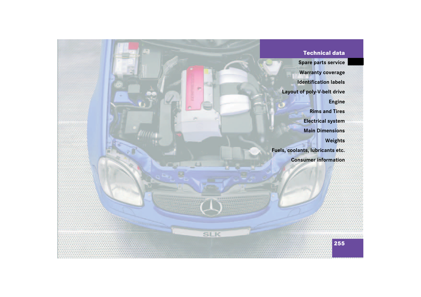Technical data | Mercedes-Benz 2003 SLK-Class User Manual | Page 255 / 304