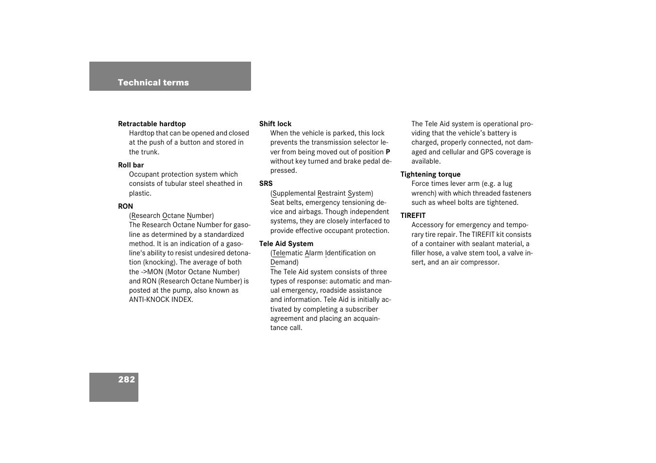 Mercedes-Benz 2003 SLK-Class User Manual | Page 282 / 304