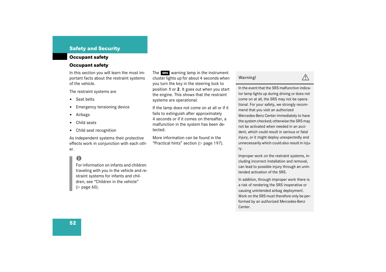 Occupant safety;safety:occupant, Occupant safety | Mercedes-Benz 2003 SLK-Class User Manual | Page 52 / 304
