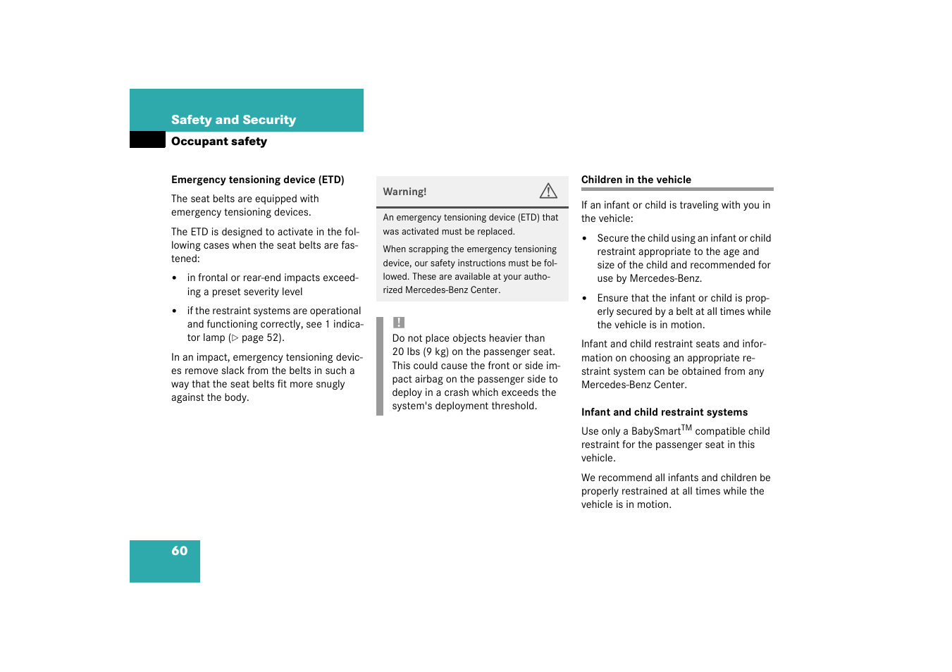 Children in the vehicle | Mercedes-Benz 2003 SLK-Class User Manual | Page 60 / 304