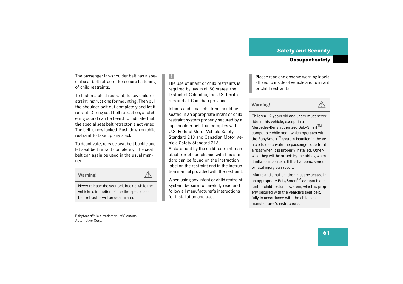 Mercedes-Benz 2003 SLK-Class User Manual | Page 61 / 304