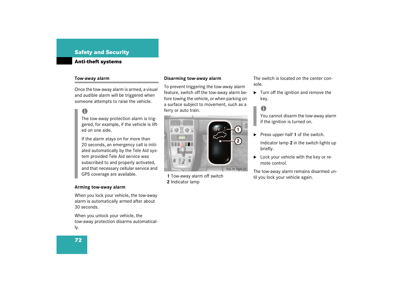 Tow-away alarm | Mercedes-Benz 2003 SLK-Class User Manual | Page 72 / 304