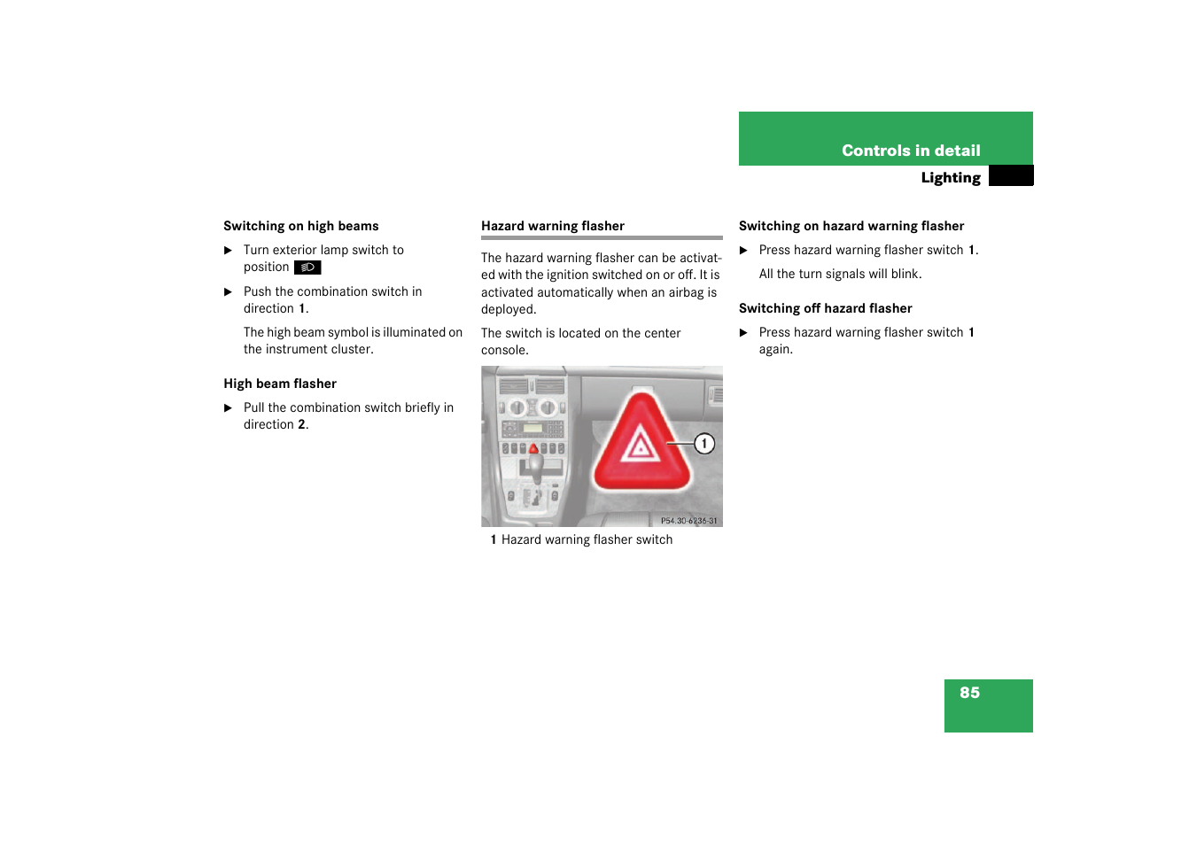 Hazard warning flasher | Mercedes-Benz 2003 SLK-Class User Manual | Page 85 / 304
