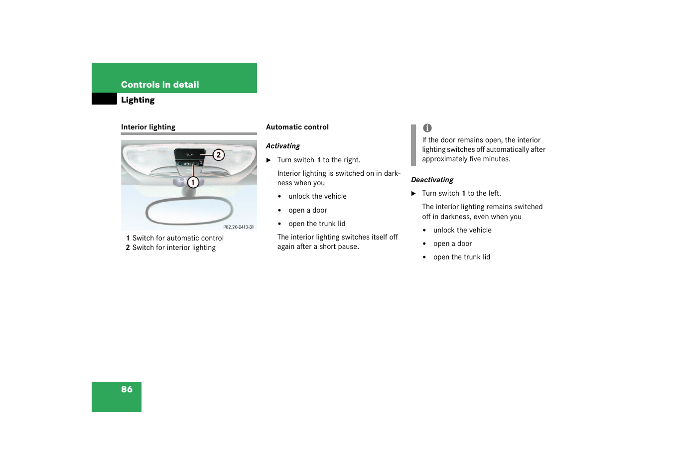 Interior lighting | Mercedes-Benz 2003 SLK-Class User Manual | Page 86 / 304