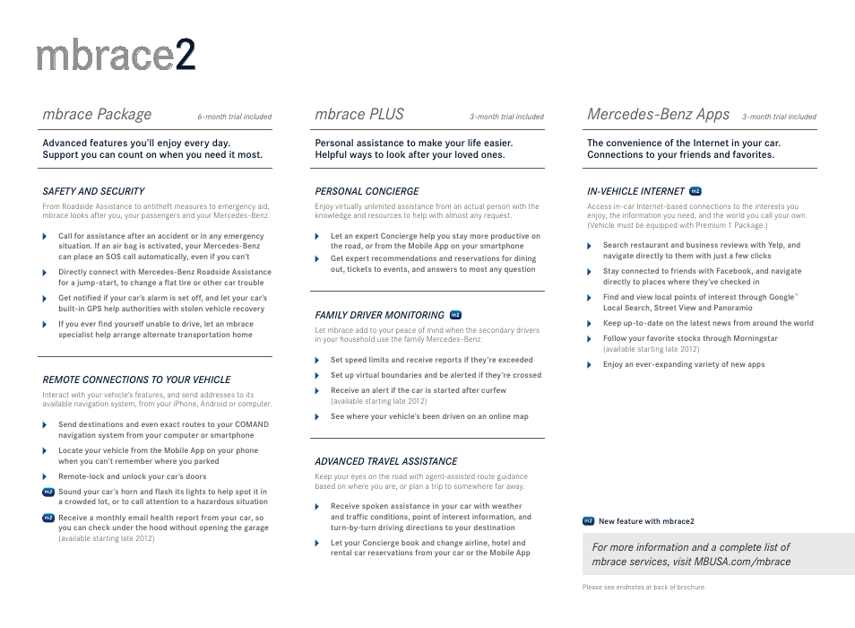 Mbrace 2, Mbrace plus, Mercedes-benz apps | Mbrace package | Mercedes-Benz M-CLASS User Manual | Page 19 / 24