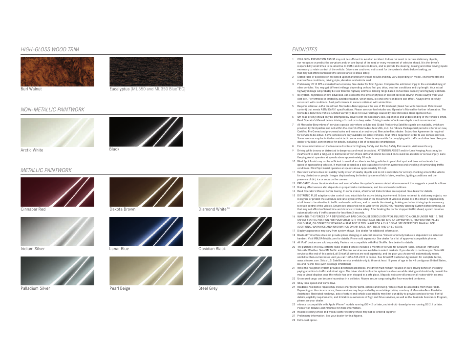 High-gloss wood trim, Non-metallic paintwork | Mercedes-Benz M-CLASS User Manual | Page 23 / 24