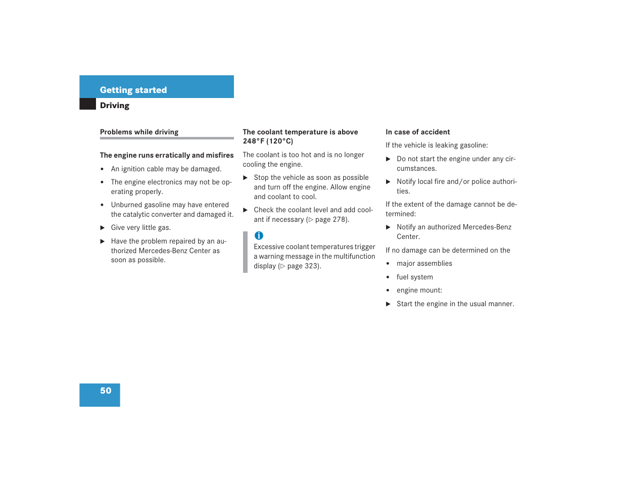 50 getting started | Mercedes-Benz S 4300 User Manual | Page 51 / 435
