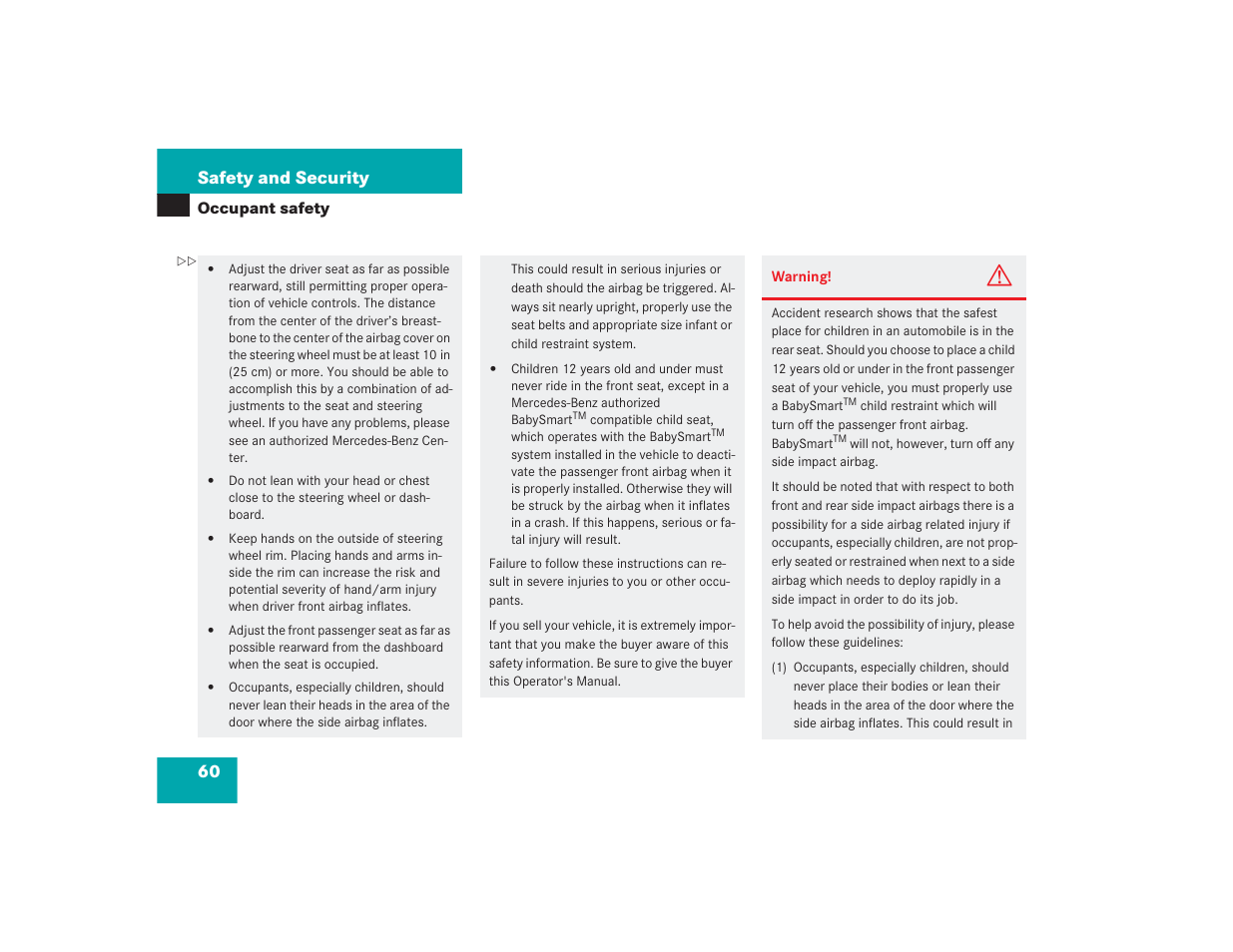 60 safety and security | Mercedes-Benz S 4300 User Manual | Page 61 / 435